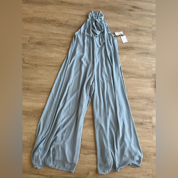 1. STATE Sleeveless Wide Leg Flowy Jumpsuit High Neck Light Blue SZ S - Picture 5 of 16